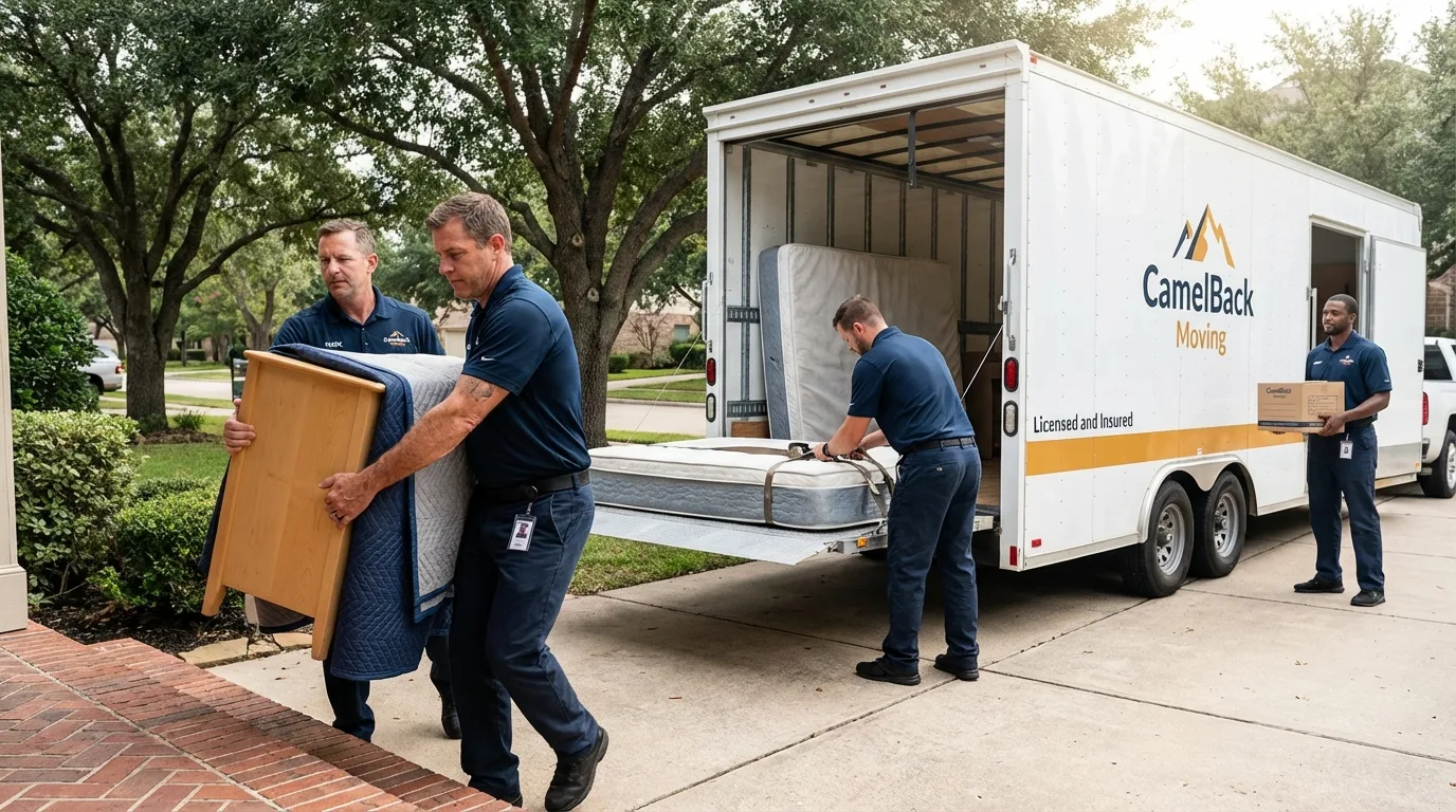 Crew loading residential truck for cross-state move from Astoria, NY