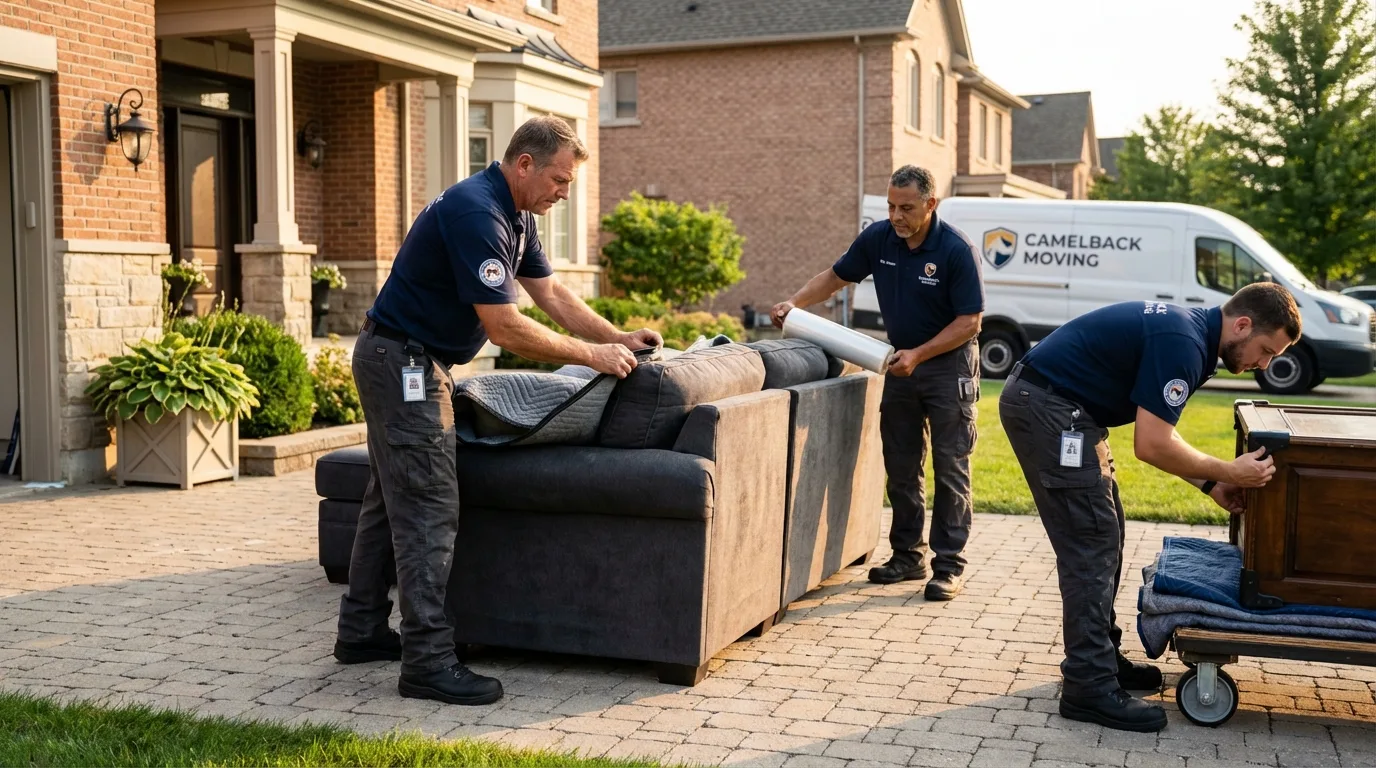 Large estate moving crew wrapping furniture in Astoria, NY