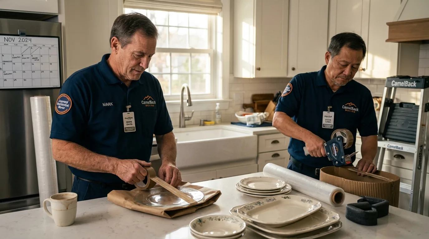 Professional crew packing kitchen dishware in Astoria, NY